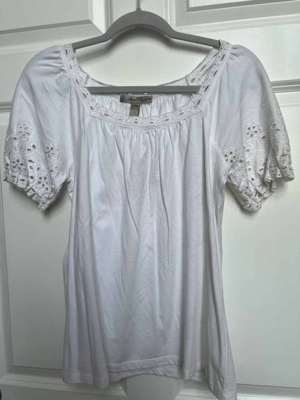 White Eyelet Square-Neck Peasant Top by American Rag